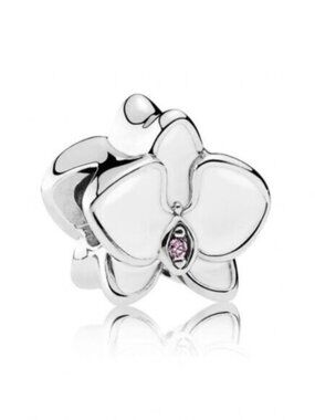 Pandora Silver Orchid Flower Charm with Pink Stone